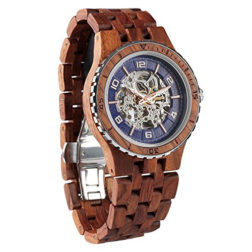 Wilds Wood Watches Premium Eco Self-Winding Wooden Wrist Watch For Men, Natural Durable Handcrafted Gift Idea for Him (Kosso)