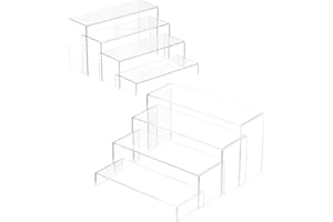 NEETBU Black Matte Metal Display Stand,8 Pcs 2 Set Display Risers, Metal Rectangular Display Shelf for Showcase, Dessert, Toys, Perfume (Clear, L7 x8 x9)