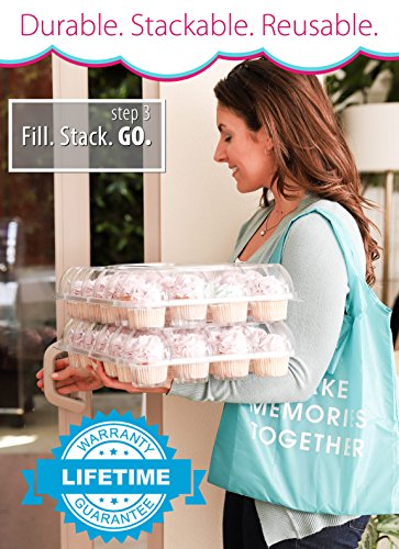 Strongest Disposable Cupcake Boxes - Plastic Containers for 24 Cupcakes [10 Holders Set] Detachable Lid | Tall Dome Storage Container | Travel Carrier | Sturdy Display Tray | Muffin or Cup Cake Holder - Thumbnail 4