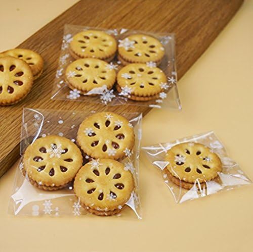 Efivas Arts 300pcs White Snow Flower Candy Bags Self Adhesive Cookie Bakery Decorating bags Biscuit Roasting Treat Gift DIY Plastic Bag