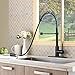 KINGO Farmhouse Single Hole Oil Rubbed Bronze Stainless Steel Spring Kitchen Faucet, Matte Black Tall Kitchen Sink Faucet with Pull Down Sprayer