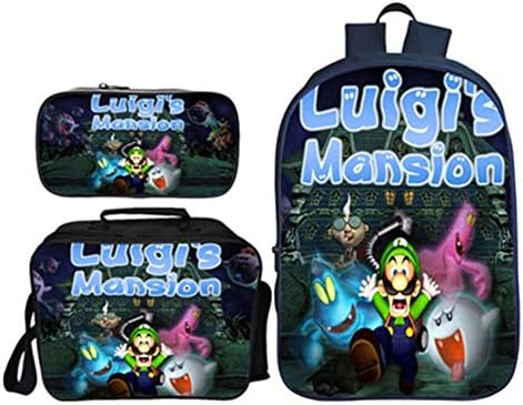 Super Mario Bags for Boys, Teen Girls Kids Super Mario Bros 3D Printed School Backpack Lunch Bags Pencil Case 3 Piece Set Men Travel Rucksacks Women Laptop Backpacks Adult Shoulder Bag (029)