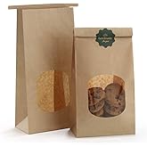BagDream Cookie Bags 100Pcs 4.5x2.36x9.6 Inches Bakery Bag with Window Small Brown Kraft Paper Bags Tin Tie Tab Lock Treat Ba