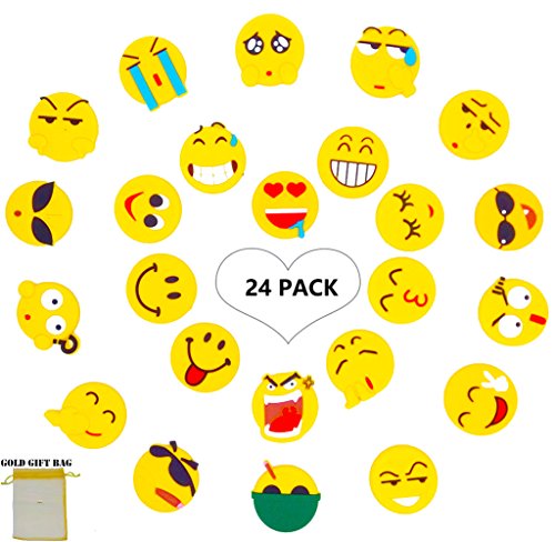 Emoji Fridge Magnets- 24 Set Perfect Funny Decor Magnetic for Map/ Photo/ Calendar/ Locker/ Whiteboard, Office and Refrigerator Magnet- Cute Emoticon Kids Rubber Magnet, Party Favor, Christmas Gift