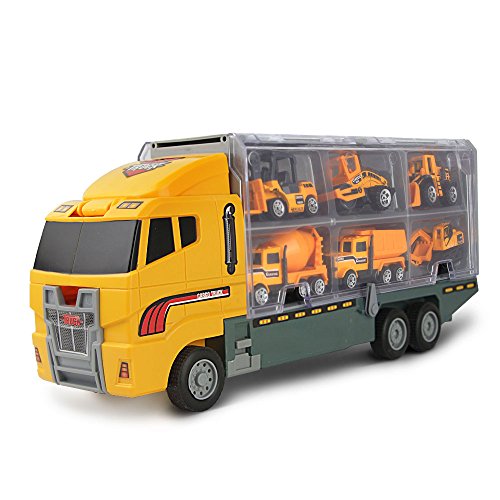 Jenilily Construction Truck Vehicle Container Car Toy Set Trucks Excavator Cement Truck Dumper Bulldozer Forklift Road Roller for Children Kids (7 in 1)