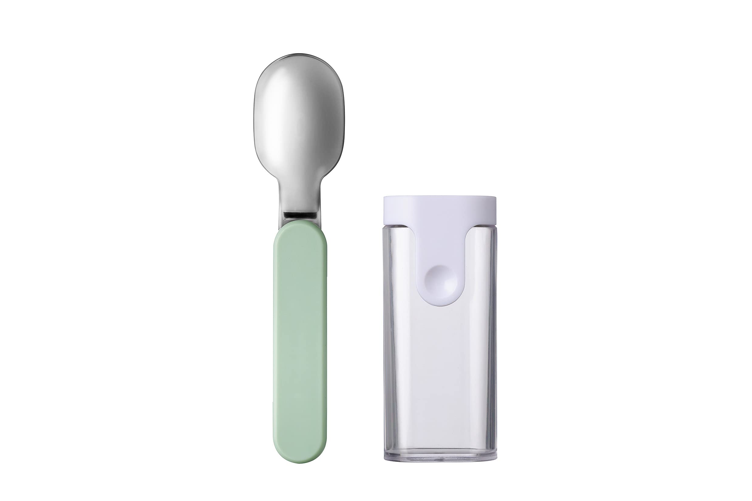Mepal – Folding Spoon Ellipse – Reusable Spoon to Go – Foldable Spoon for Yoghurt Cup – Cutlery for Travel - Including Storage Case – Stainless Steel - Nordic Sage