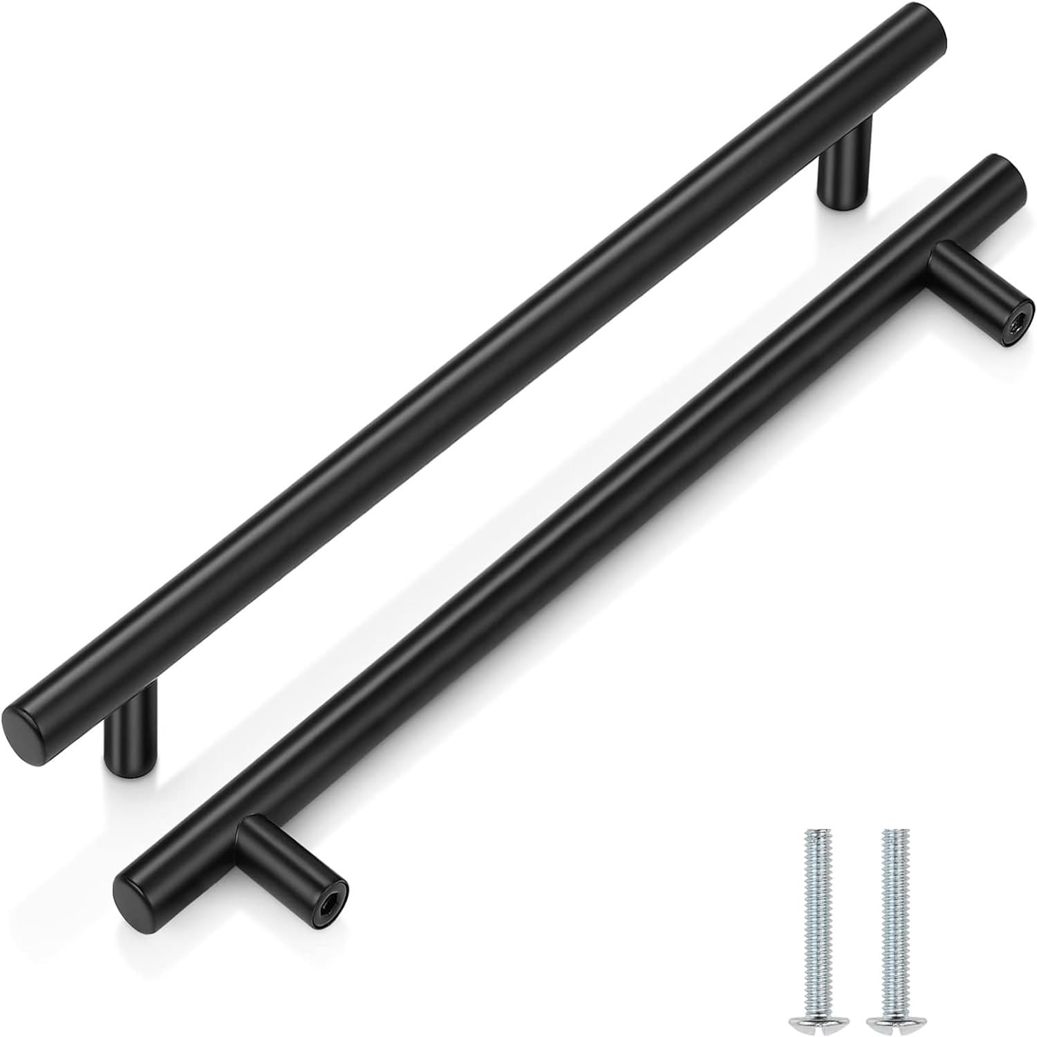 CCHONG 2 Pack Kitchen Cupboard Handles Stainless Steel Kitchen Door Handles Brushed Cabinet Handles Wardrobe Drawer (2 Pack Black, Hole Centre 192mm)