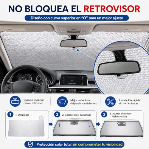 Enerfero Retractable Car Sunshade, Front Sunshade, UV Protection, Folding Sun Shade, Adjustable Size, Titanium Coating (140 x 70 cm)