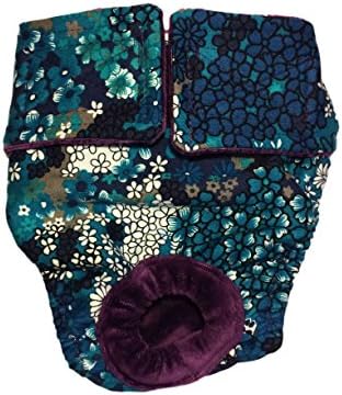 Dog Diapers - Made in USA - Turquoise Flower Washable Dog Diaper, M, With Tail Hole for Incontinence, Housetraining and Dogs in Heat