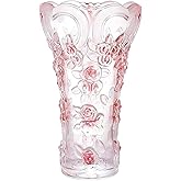 Large Crystal Glass Pink Vase 11.8" Tall, Unique Design -Pink Plum Blossoms Vase. Modern Vases for Living Room, Bedroom, Kitchen, Dining Table, Mantle, Wedding,
