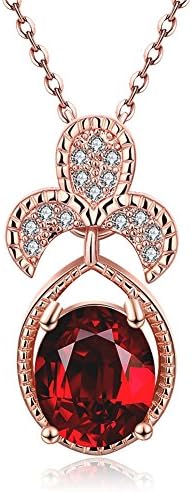 MONOLO Fashion Women's Stainless Steel Jewelry Red Shining Zircon Pendant Rose Gold Color Necklace