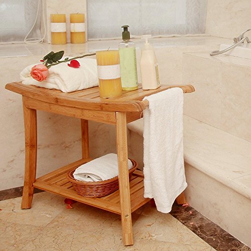 Shower Seat Bench Bathroom Spa Bath Organizer Stool with 2-Tier Storage Shelf ,Bathtub Shower Chair / Stool Easy to Clean & Quite Durable by zhuoyue