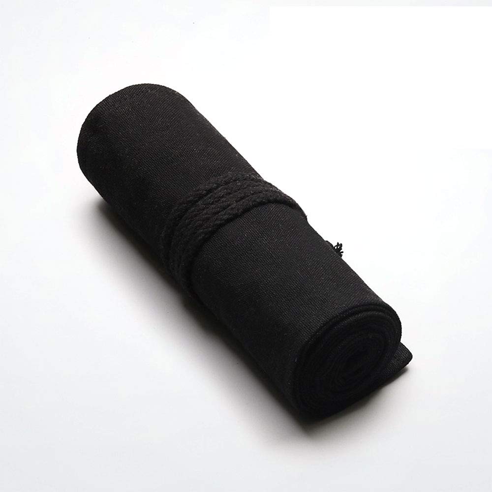 TopHomer Artist Pencilsholder Roll, Canvas Pencil Wrap Case, 48 Holes Colored Pencil Roll Holder Storage Pouch for Artist, School, Office,Black
