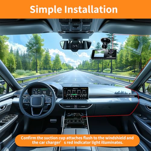 Angulo Ultraamplio 170° 3 Cameras 1080P Car Dashcam, Night Vision IR G-Sensor, 24H Parking Mode, Built-in WiFi Loop Recording, Ideal for VTC Driver and Car Security