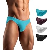 Hgn Men's Viscose Underwear Briefs, Ultra Comfort Lightweight Sexy Bikini Briefs, 4Pack