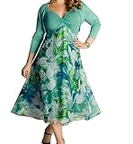 Sueetyus Women's Plus Size Floral Print Round Neck Long-Sleeved Party Beach Dresses XXXLarge