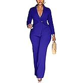 Kafiloe Women Double Breasted Blazer Pants Suit 2 Piece Outfits Casual Long Sleeve Blazer Set for Work Business