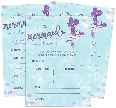 Mermaid Baby Shower Invitations for A Girl Fill In Style 20 Count - A Little Mermaid is On The Way