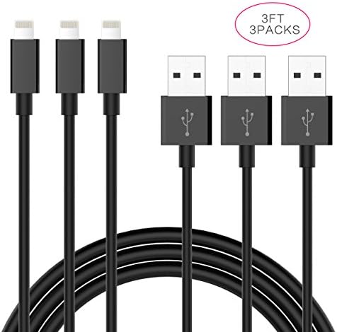 Vomach Lightning to USB Cable, 3 Pack 4 FT iPhone Charging Cord iPad Charger for Apple iPhone 8/X /7Plus 7/6/6S/Plus/SE/5S/5/iPad Mini/Air/Pro/iPod, Compatible with iOS System Black