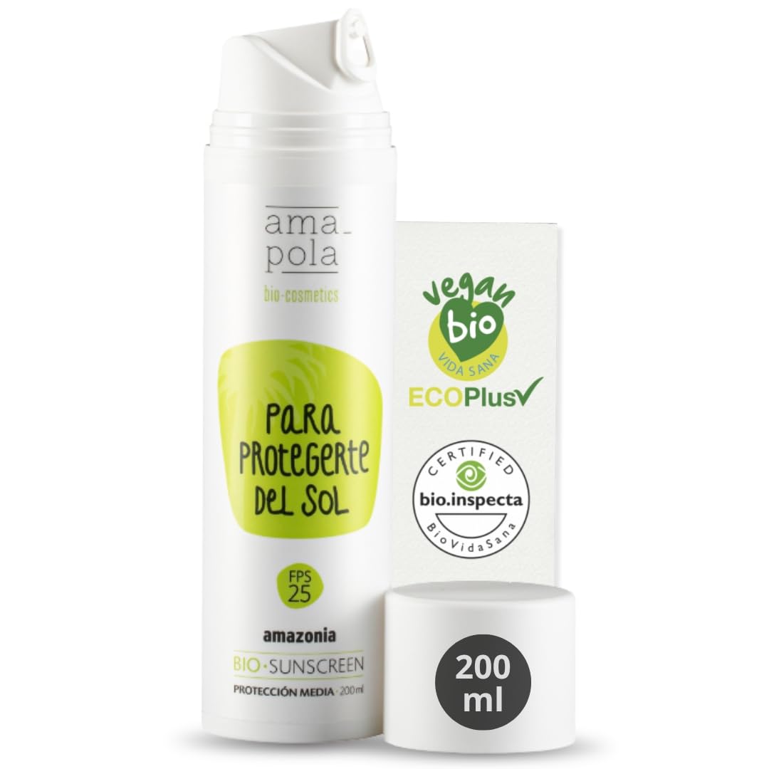 AMAPOLA BIO-COSMETICS - Mineral Sunscreen SPF 25 - Reef Safe - Zinc Oxide Sunscreen - Chemical-Free - Suitable for Face and Body - 200ml