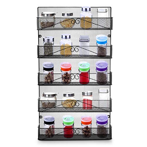 3S Spice Rack Organizer Wall Mount for Cabinet Pantry Door,Hanging Spice Shelf Full Cover,5-Tier,Black