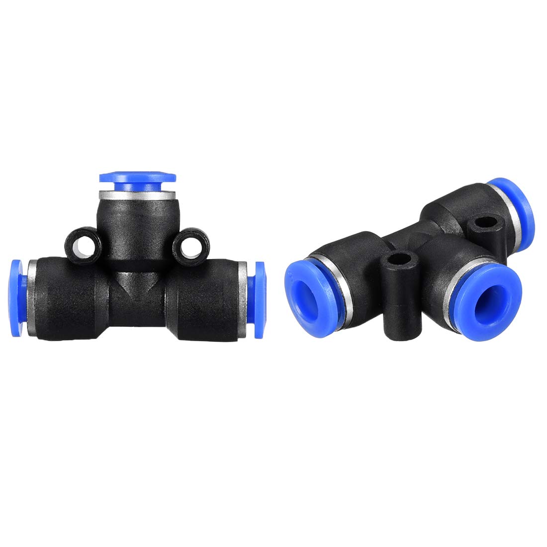 sourcing map Plastic Tee Push to Connect Tube Fittings 6mm or 15/64" od Push Lock Blue 2pcs