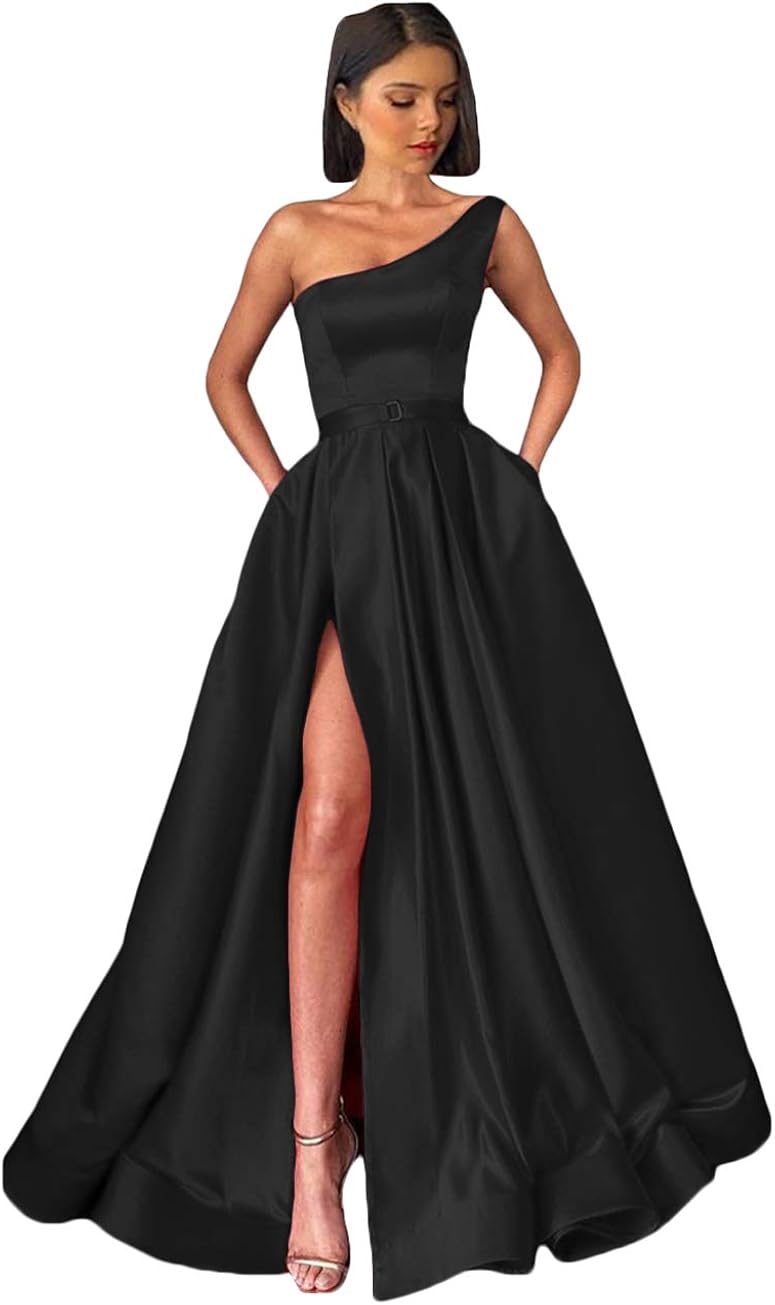 one shoulder split dress