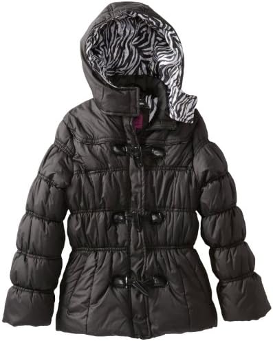Velvet Chic Girls Zebra Print Toggle Front Puffer Jacket - Black (Size 4T)
