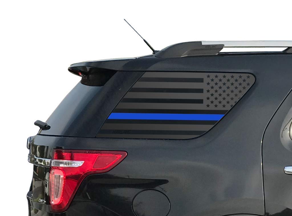 Thin Blue Line American Flag Decals For Ford Explorer 2011-2019 5th Generation Windows - Custom Design FE4-B.A