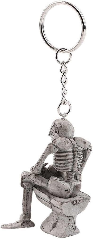Skeleton Skull Keychain Creative Skull On Toilet Punk Keyrings For Men Novelty Key Holder For Purse Or Bag - Image 4