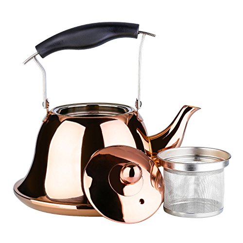Onlycooker Whistling Tea Kettle Stainless Steel Stovetop Teakettle Sturdy Teapot for Tea Coffee Fast Boiling with Infuser Mirror Finish 2 Liter/2.1 Quart (Rose Gold)