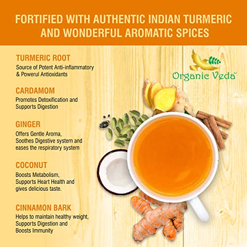 Organic Veda Turmeric Golden Tea Infusion 14 Tea Bags - Helps to Improve Mobility and Joint Health, Organic Blend of Cardamom, Cinnamon, and Ginger with the Sweetness of Stevia Leaf