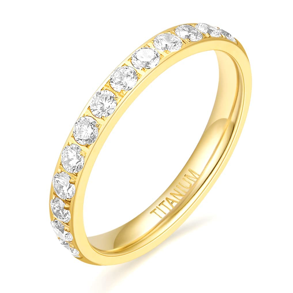 Zakk Women Eternity Ring Titanium Engagement Promise Rings Cubic Zirconia Anniversary Wedding Band 3mm (Silver-Half Eternity,Size N 1/2)