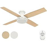 Hunter Fan 52 inch Contemporary Low Profile No Light Fresh White Ceiling Fan with Remote Control (Renewed)