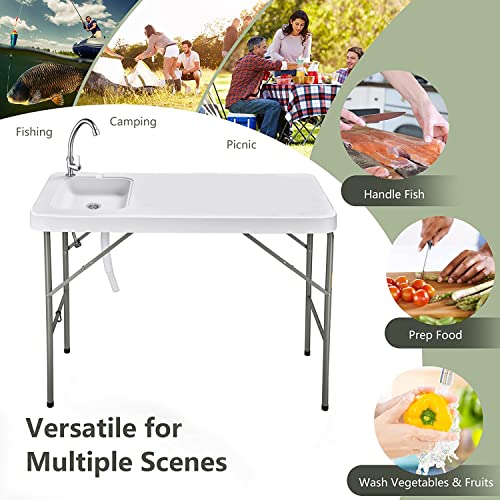 Fish Cleaning Table With Sink And Sprayer, Portable Folding Table