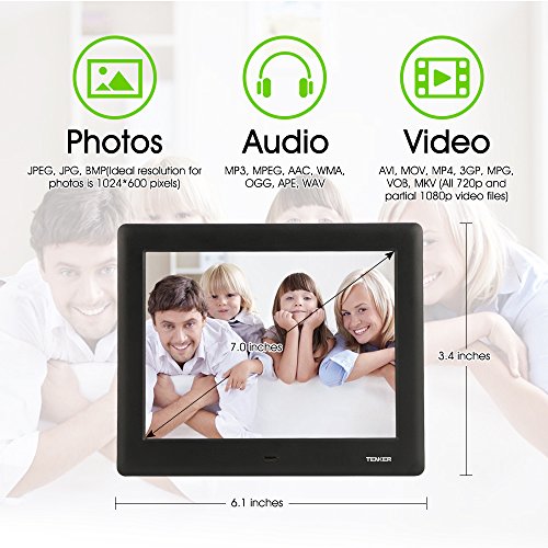 TENKER 8-inch HD Digital Photo Frame IPS LCD Screen with Auto-Rotate/Calendar/Clock Function, MP3/Photo/Video Player with Remote Control
