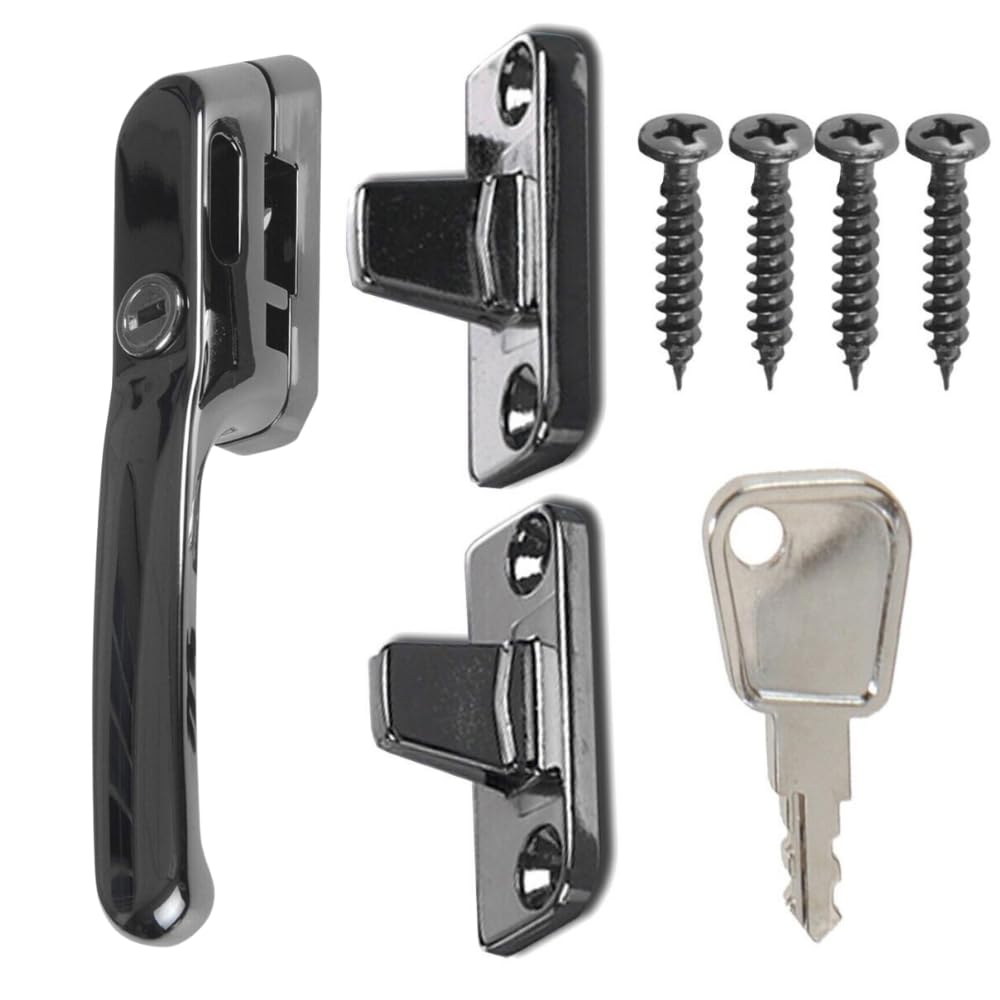 FixRello Fastener Casement Window Handle for Timber Surfaces | with Key, Mount/Wedge and Screws for Easily Installation and Security (1, Black)