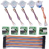 kuman Stepper Motor for Arduino 5 sets 28BYJ-48 ULN2003 5V Stepper Motor + ULN2003 Driver Board + Better Dupont Wire 40pin Male to Female Breadboard Jumper Wires Ribbon Cables K67