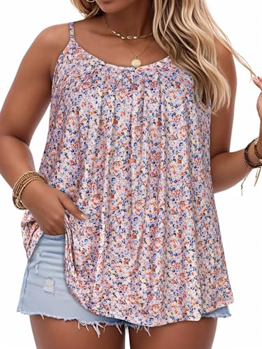 Plus Size Tank Tops for Women Summer Tunic Blouses, Pink Floral Print, 3XL at Amazon