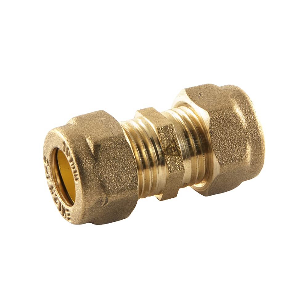 Wärmer System Brass Compression Straight Connector Fittings for Plumbing and Heating Systems, 10mm x 10mm, Pack of 2, Gold