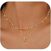 A ALARTAN Initial Necklace for Women Dainty Colorful Bead Layered Letter Necklace Personality Initial Necklace Trend Beach Choker Necklace for Women Jewelry Gifts