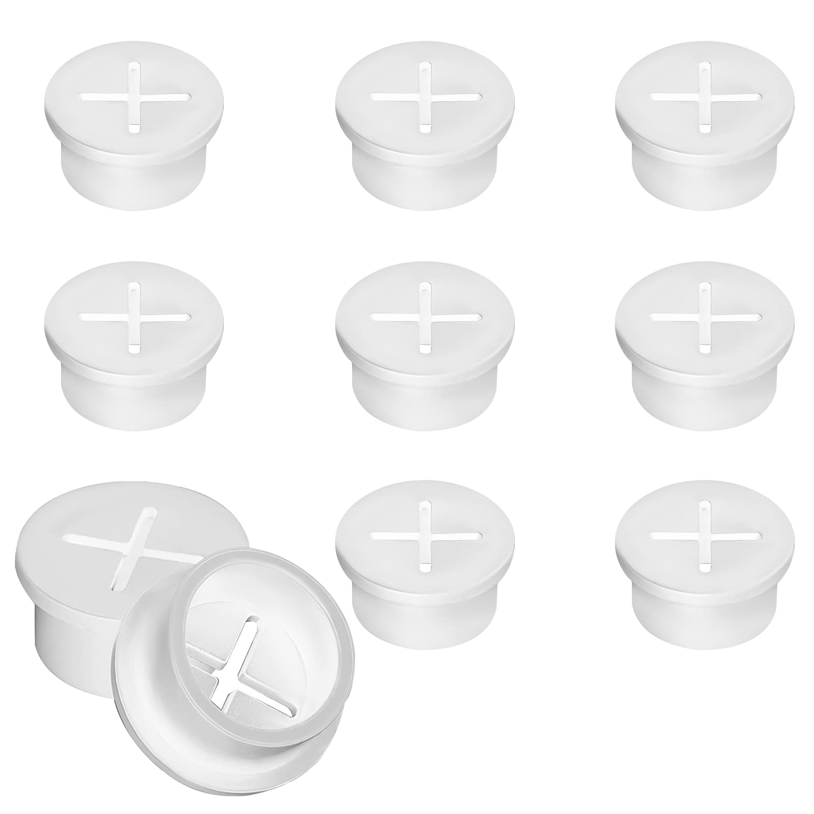 SAVITA 10 Pieces 1 Inch Desk Cable Tidy Rubber Hole Cover Desk Cord Organizer and Cable Holders for Desktop Cables (White)