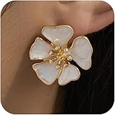 Delicate White Oil-Drip Enamel Flower Stud Y2K Earrings for Women, Vintage Sweet Floral Petal Earring Trendy Party Holiday Costume Jewelry Accessories