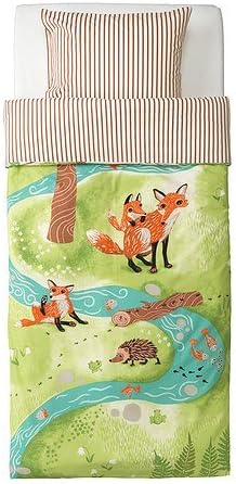Ikea 201.975.24 Vandring Rav Duvet Cover and Pillowcase, Twin, Green/Brown