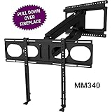 MantelMount MM340 Above Fireplace Pull Down TV Mount - with Patented auto-straightening, auto-stabilization, 2 Premium Gas Pistons, Adjustable Motion Stops, Wire Management &amp; Safety Pull-Down Handles