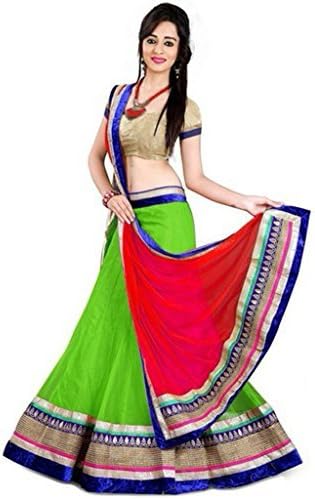 Sanjana Green &amp; Red &amp; Beige Womens Georgette Lehenga Choli(Lehnga_SC9133_Free Size_Green And Red)