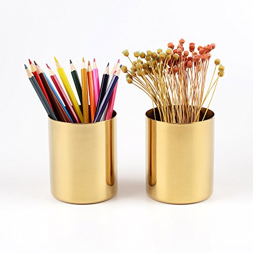 MultiBey Golden Pen Holder Simple Rose Gold Flower Mini Vase (Gold)