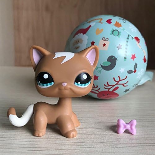 Miniature LPS Pet Shop Littlest Shorthair Cat Kitten #1170 Kitty Loose Kitty with Accessories with Chrimas Ornament Ball Rare Collection Cute Animal Toy Kids Girl Boy Gift