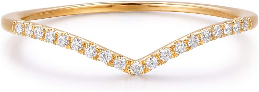 14K Gold V Shape Curved Chevron Moissanite Wedding Band Ring