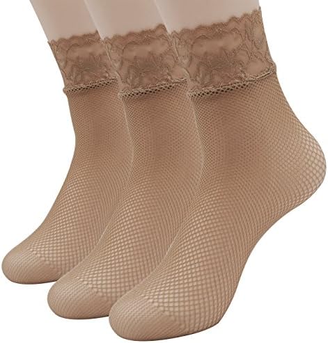 Lady 3 Pack Fishnet Lace Top Ankle Socks, Clear